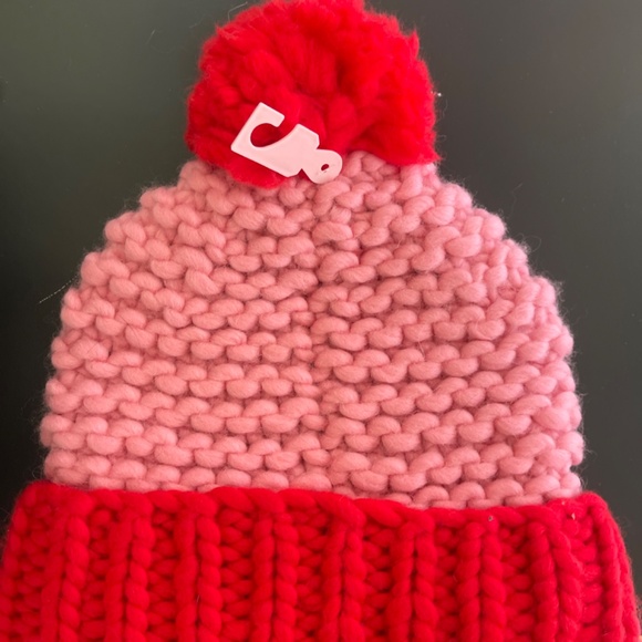 Kate spade womens beanie hat pom pom red pink - Picture 2 of 2